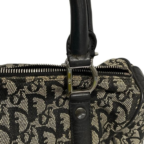 Auth DIOR/ChristianDior Trotteur - Dark Navy Cream Jacquard Leather Handbag - Picture 11 of 16